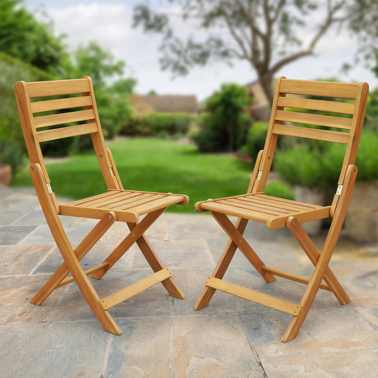 Anya Acacia Wood Folding Chairs Set of 2 – 400lbs Capacity, No Assembly Needed