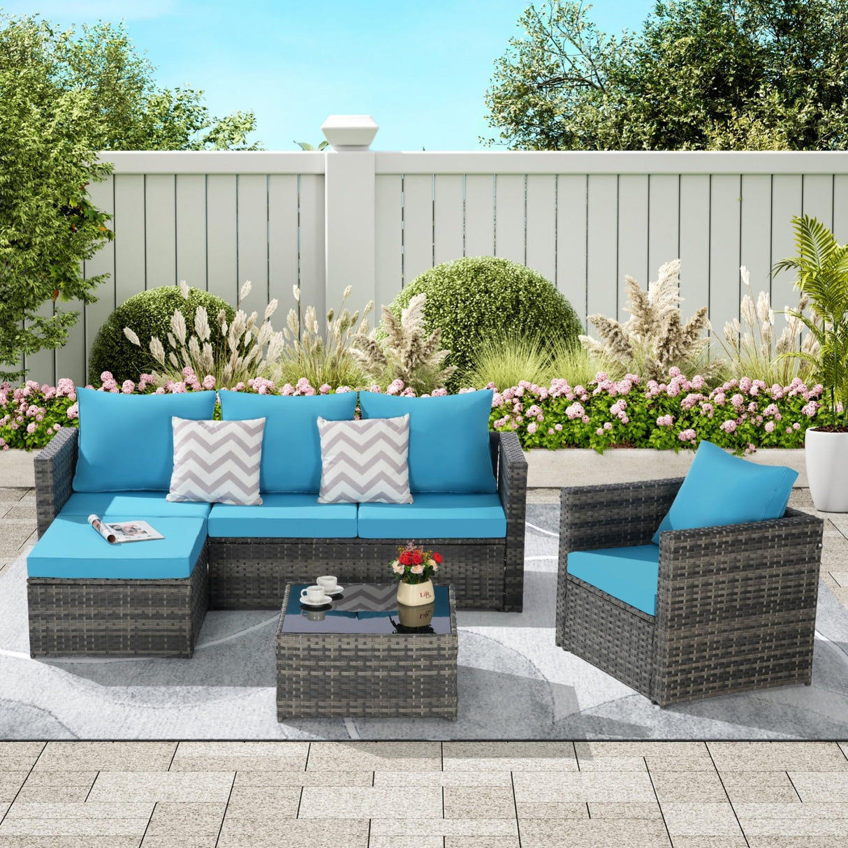 4Pcs Outdoor Patio Sectional Couch Sofa & Chair & Coffee Table Conversation Furniture Set