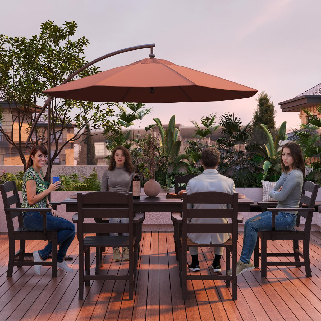 7 Pieces Patio Dining Set for 6, 71" HDPE All-Weather Dining Table & Chairs