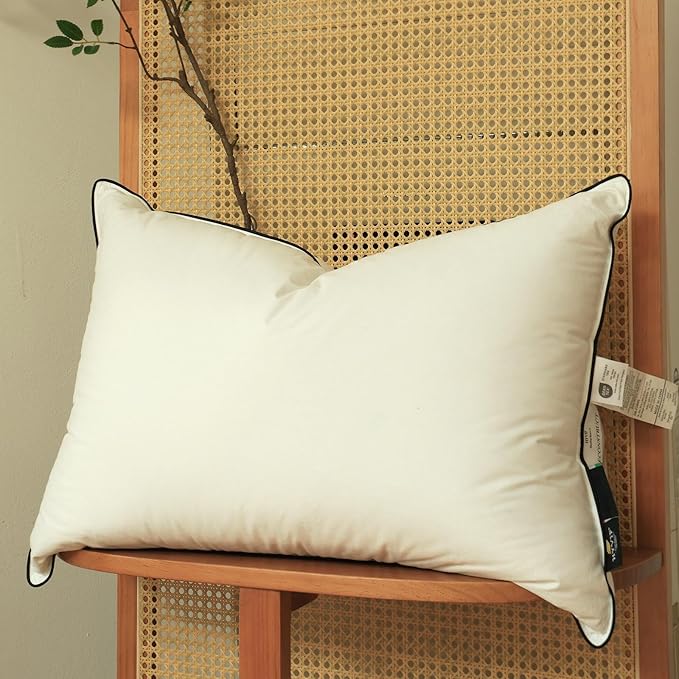 Luxury Down Pillow - Queen Size, High Fill Power, Cotton Blend Shell