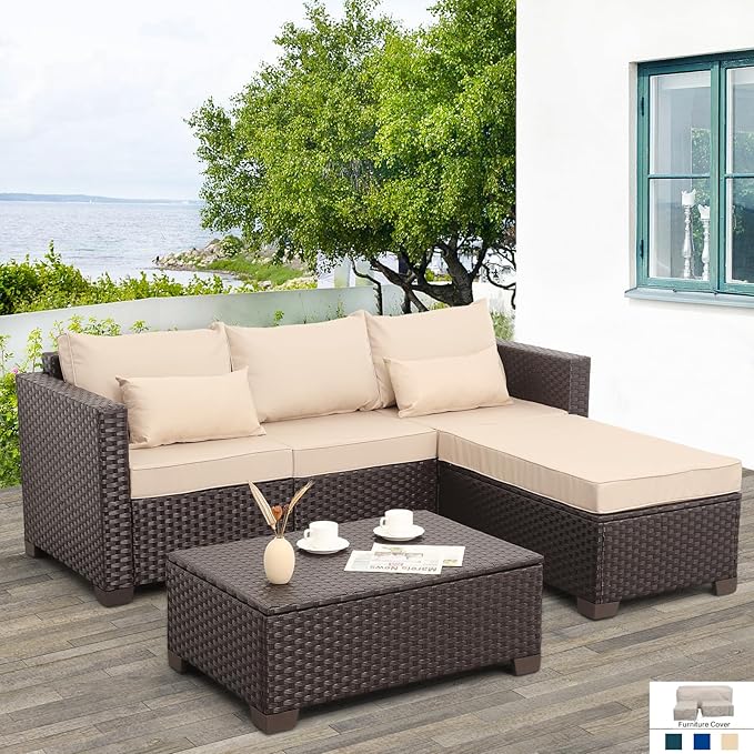 Patio Furniture Set 3 Pieces Outdoor Sectional Sofa Set Wicker Patio Furniture Outdoor l