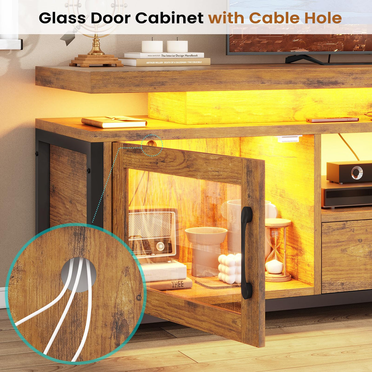 TV Stand for 55/60/65 Inch TV, Gaming Entertainment Center with Power