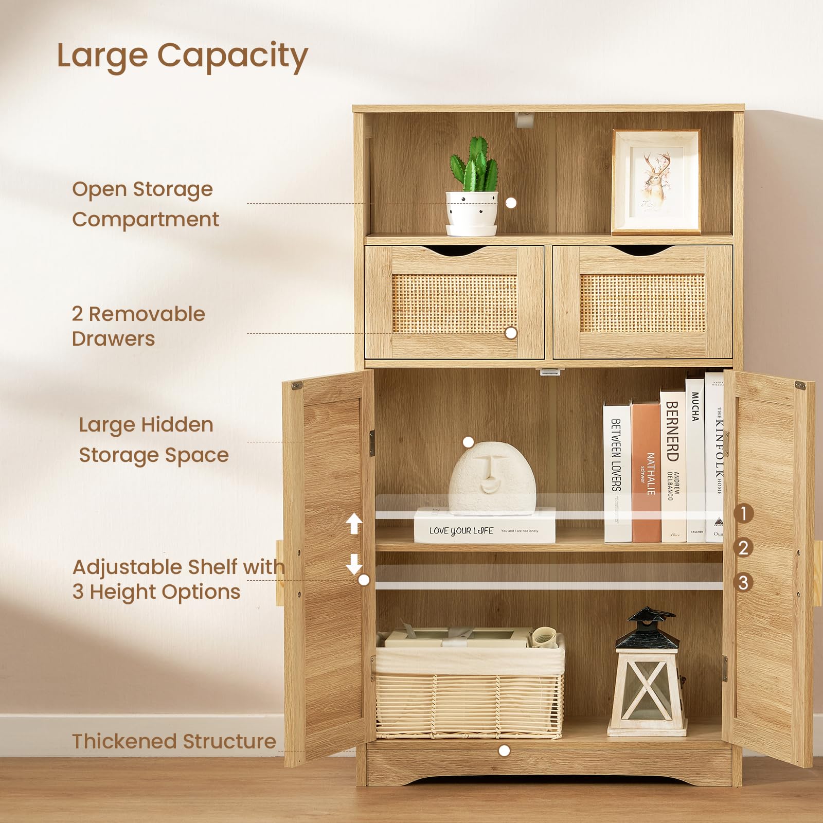 Cabinet, Bathroom Cabinet with 2 Rattan Doors & Rattan Cabinet with Doors, Accent