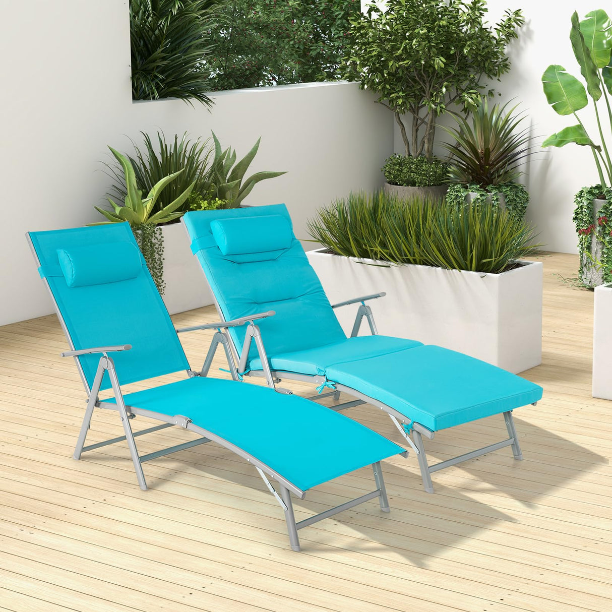 Folding Chaise Lounge Chair - Outdoor Reclining Chair with Removable Seat Cushion
