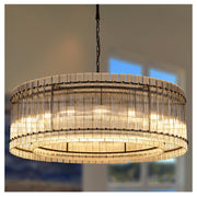 Modern Black Crystal Chandelier, 18 Light Circular Farmhouse Chandelier, high Ceiling