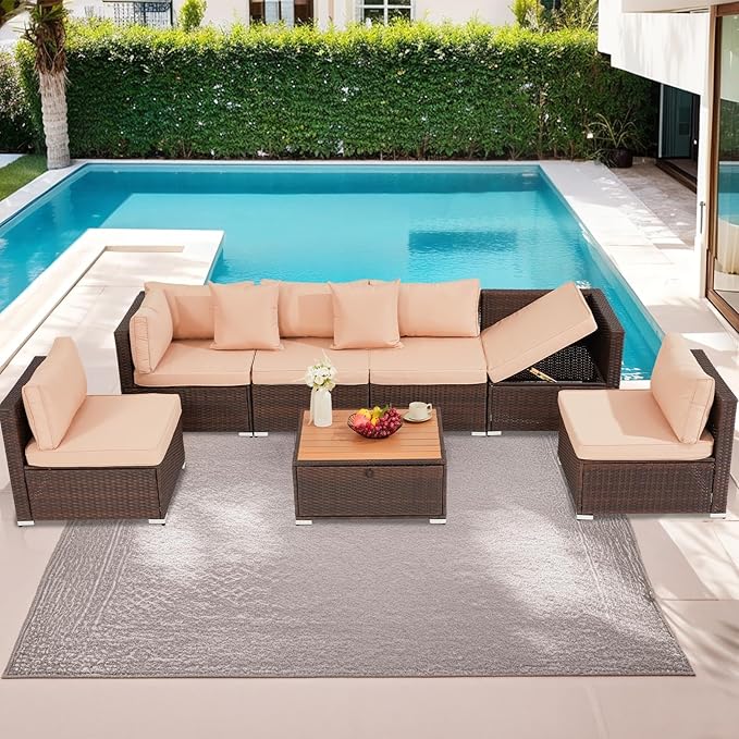 7 Piece Outdoor Sectional Furniture Patio Furniture Set