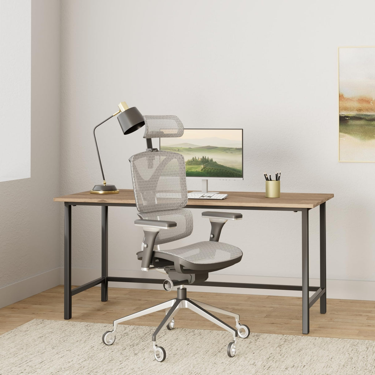 Ergonomic Office Chair Lumbar Support Aluminum Alloy Backrest, Big and Tall Mesh