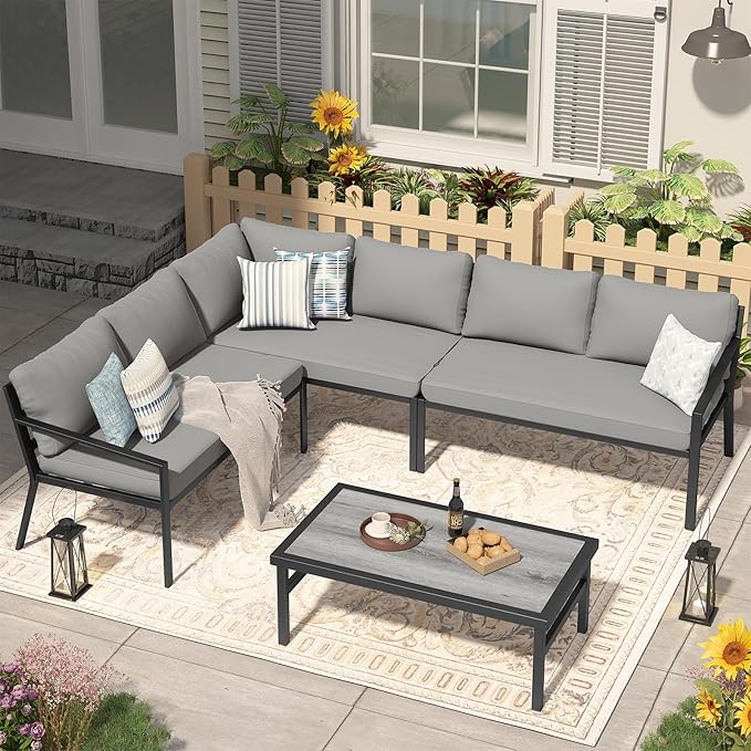 AECOJOY Aluminum Patio Sectional Funiture Set, Modern Metal Outdoor Sectional Furniture Set Clearance