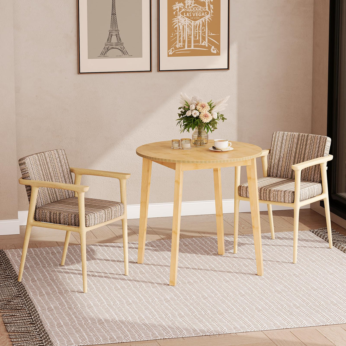 Round Bamboo Dining Table for 2 - 27.5" Compact Kitchen Table for Small Spaces