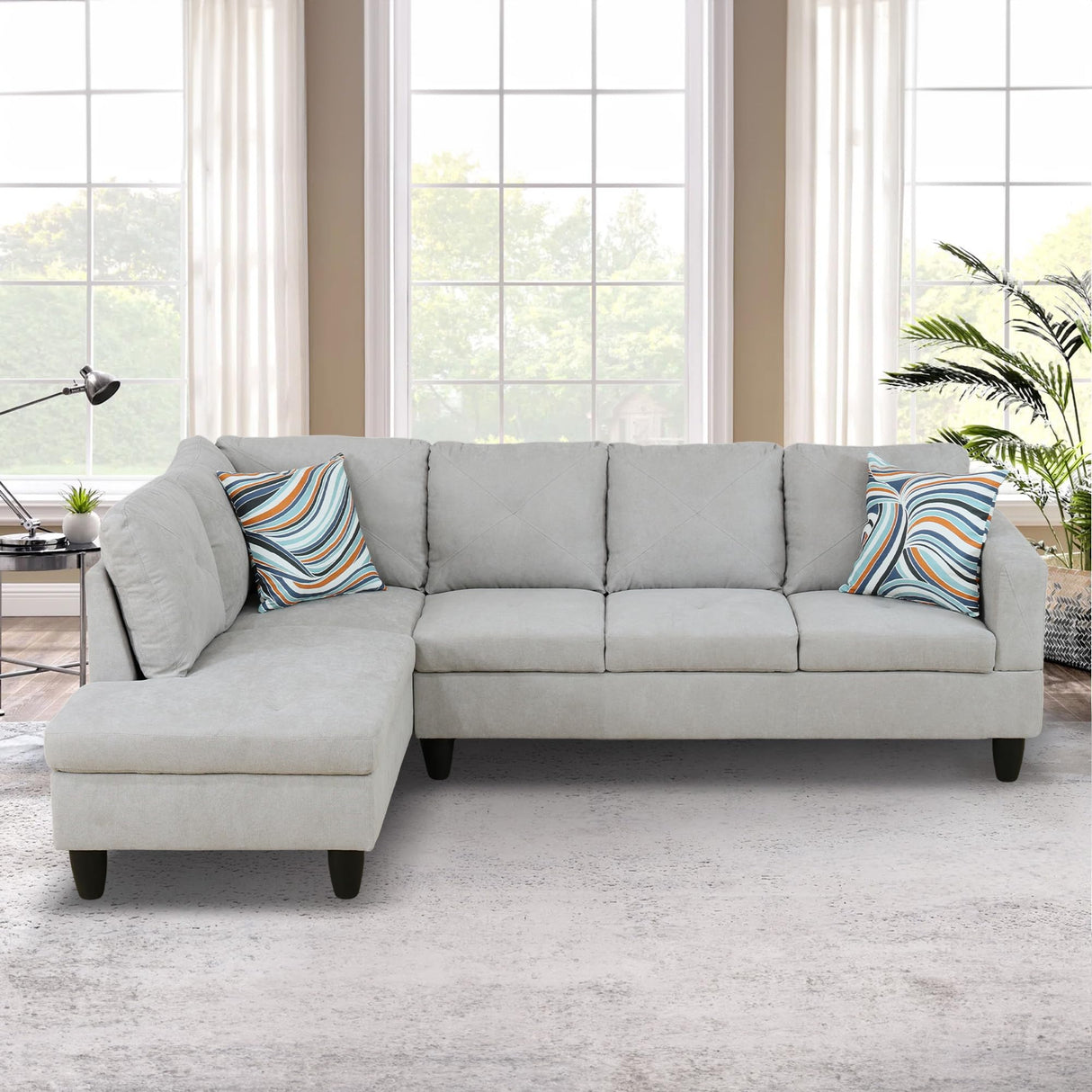 L-Shaped Sectional Sofa Set Luxurious Flannelette 5-seat Couches