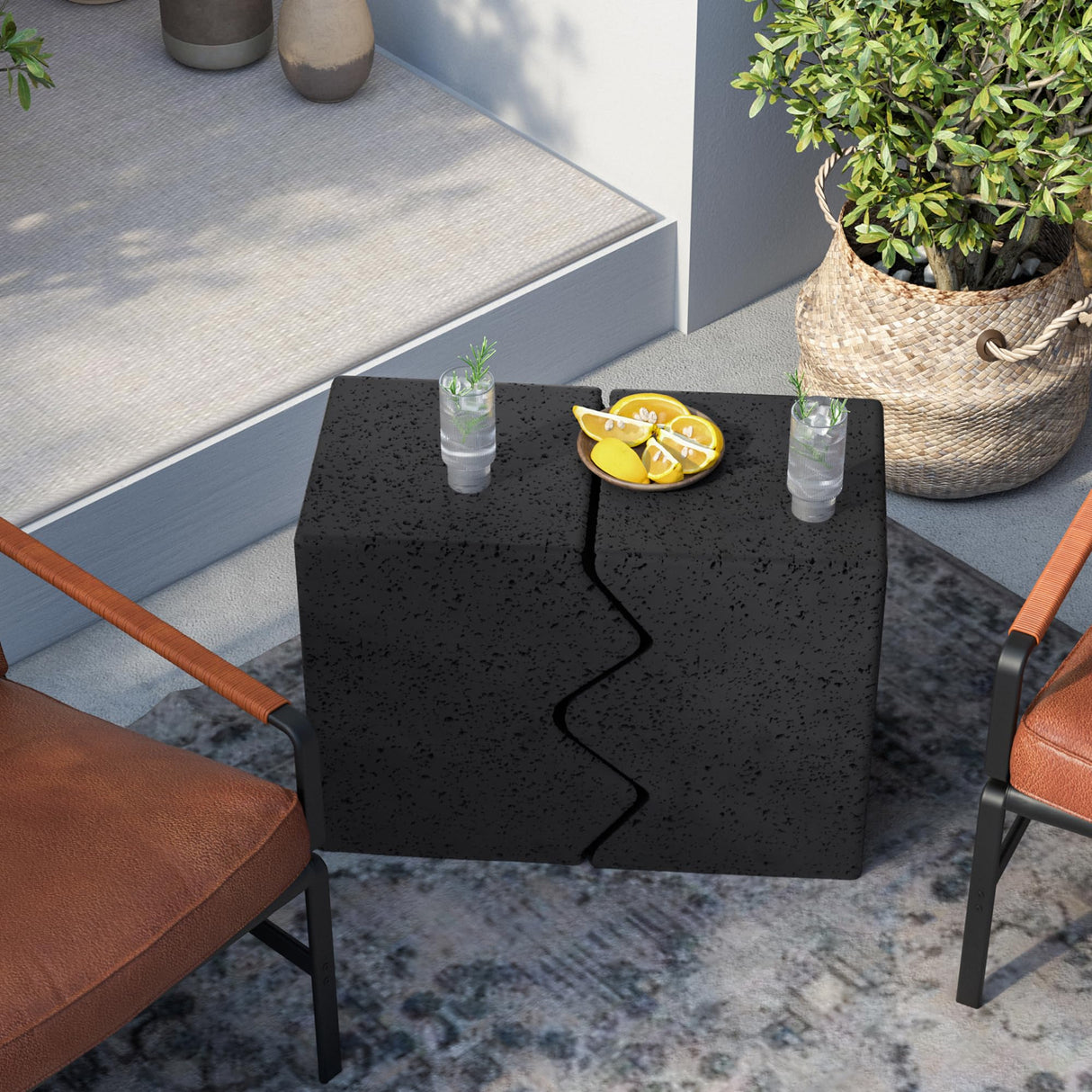 Concrete Side Table Set of 2, Outdoor Accent Table for Patio