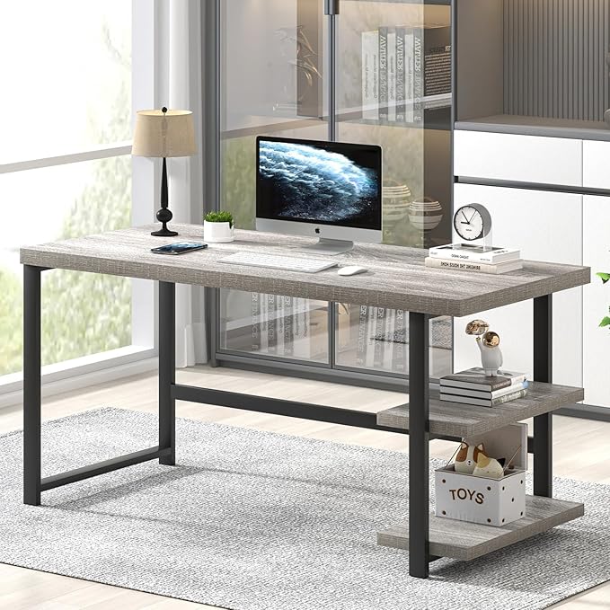 Modern Computer Desk, Wood Home Office Desk, Study Writing Gaming Table Workstation