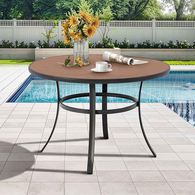 67x33 Inch Outdoor Dining Table for 6 with Umbrella Hole - Weather Resistant Metal Patio Table