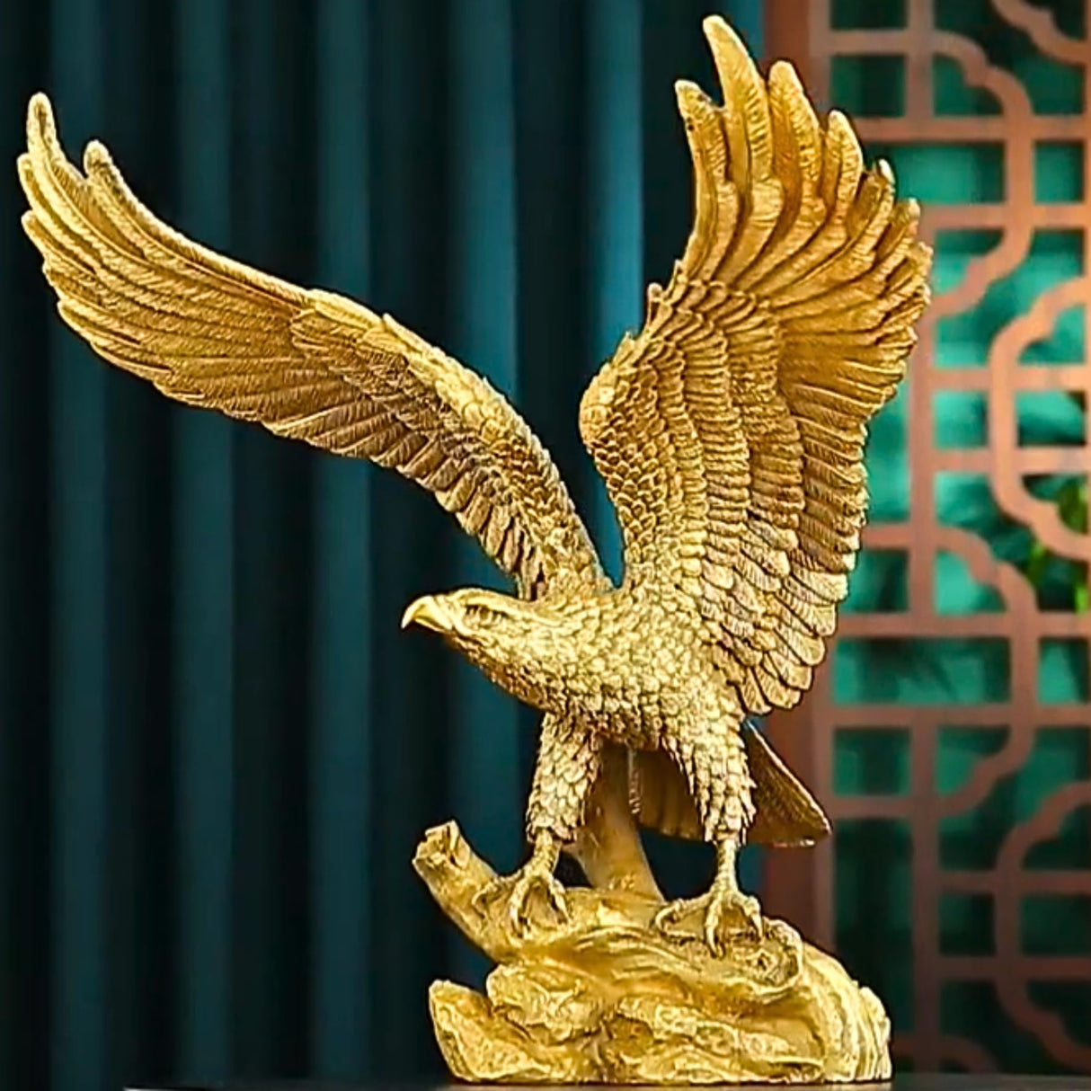 11.4" Gold Brass Eagle Statue-Solid Bronze Eagle Sculpture Modern Home Office Figurine Decor