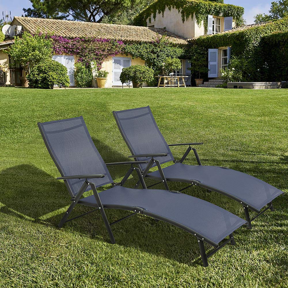 Chairs Outdoor Chaise Lounge Beach Pool Side Folding Recliner Adjustable Lounge