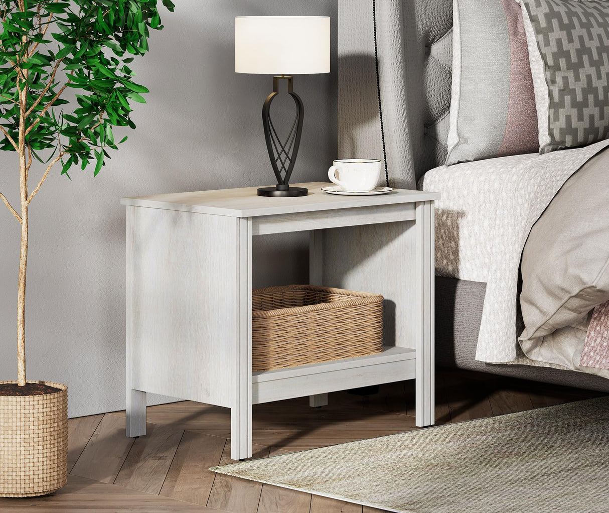 2-Tier Wood Nightstand with Storage