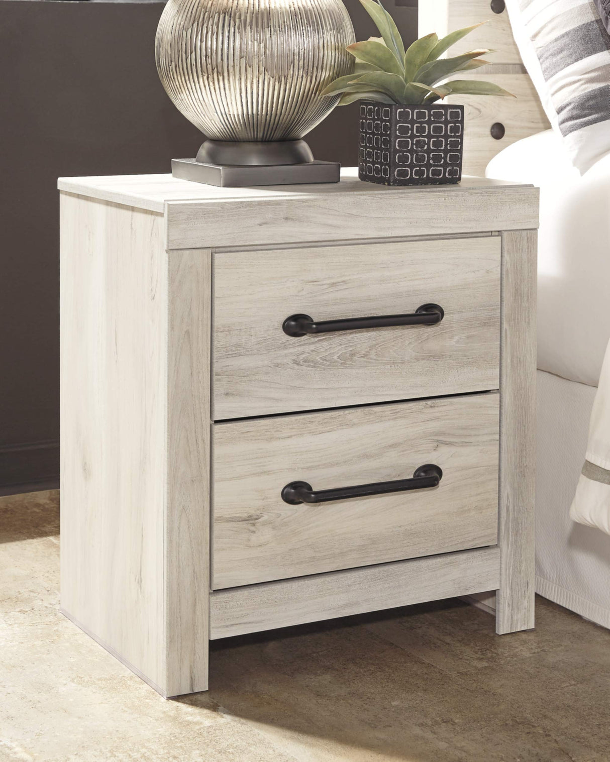 Cambeck Farmhouse Industrial 2 Drawer Two Drawer Nightstand with 2 Slim-Profile