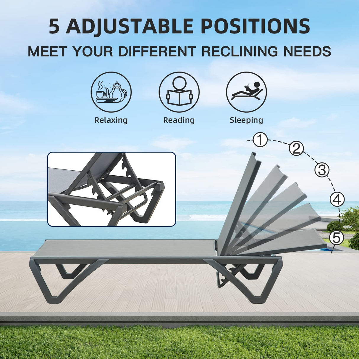 Lounge Chairs, Aluminum Patio Chaise Lounge with Side Table