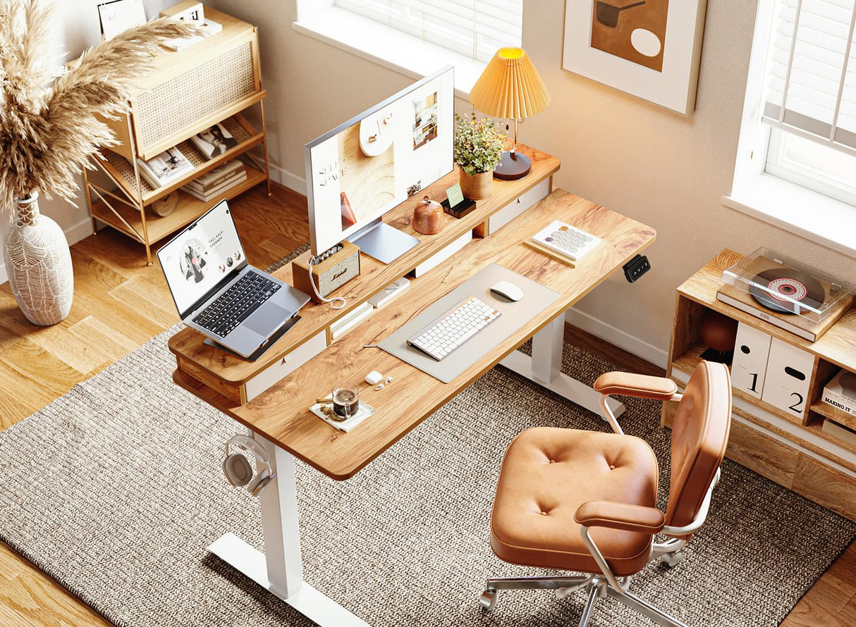 55x24 Inch Electric Standing Desk with Double Drawers, Adjustable Height Stand Up Desk