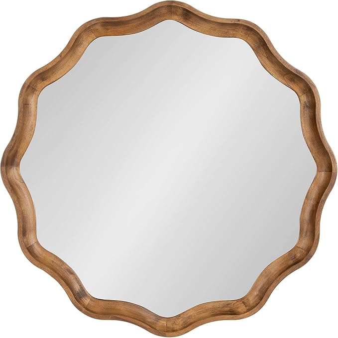 Hatherleigh Transitional Round Wooden Wall Mirror, 28 Inch Diameter