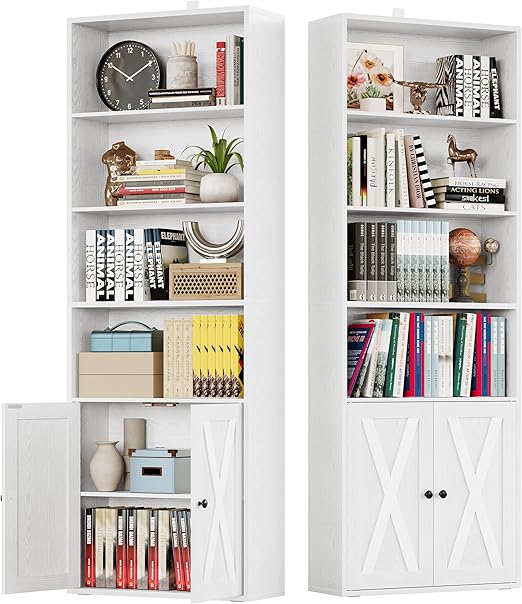 Industrial Bookshelves and Bookcases with Doors Set of 2 Floor Standing 6 Shelf