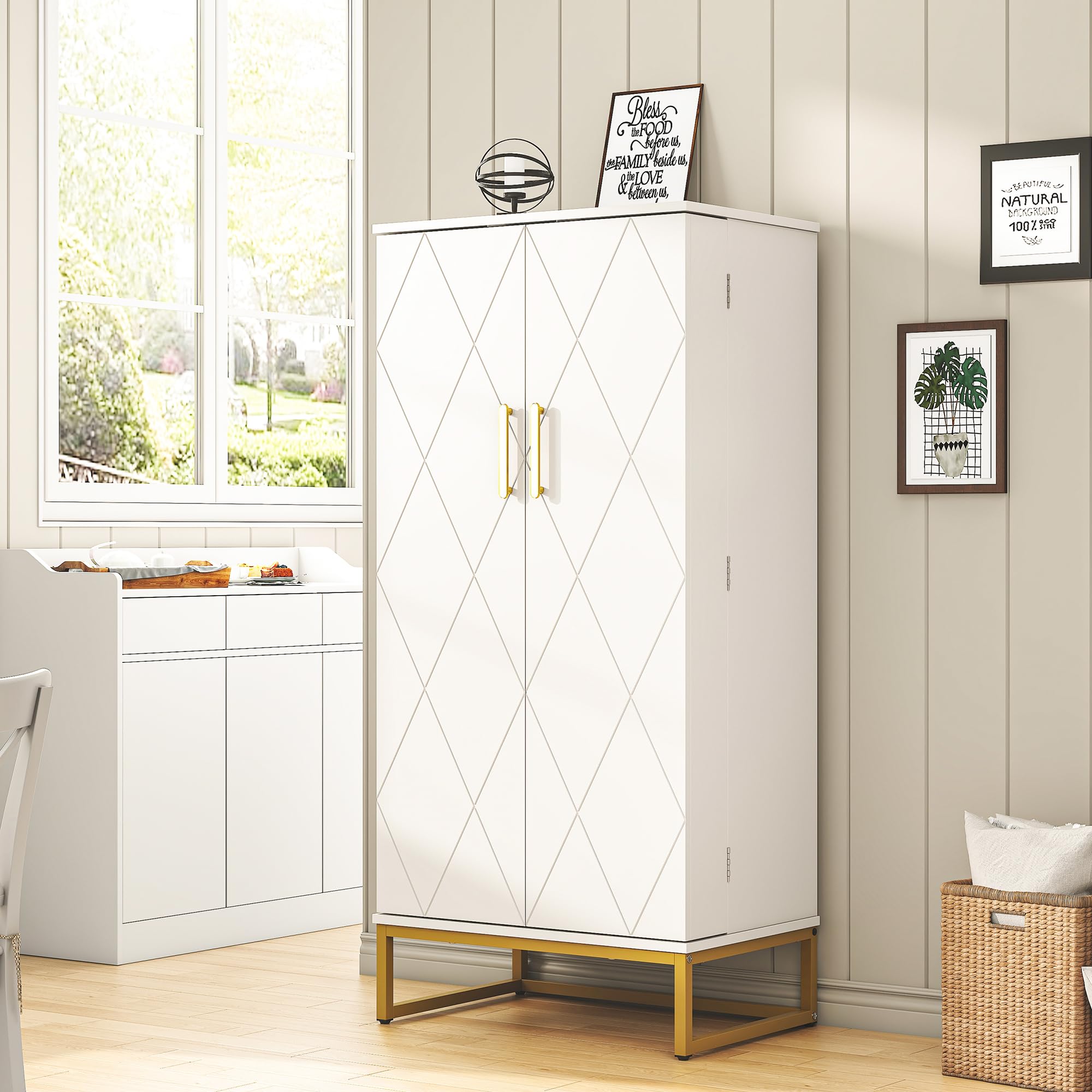 51” Pantry Cabinets, White Freestanding Kitchen Pantry Storage Cabinet with Adjustable