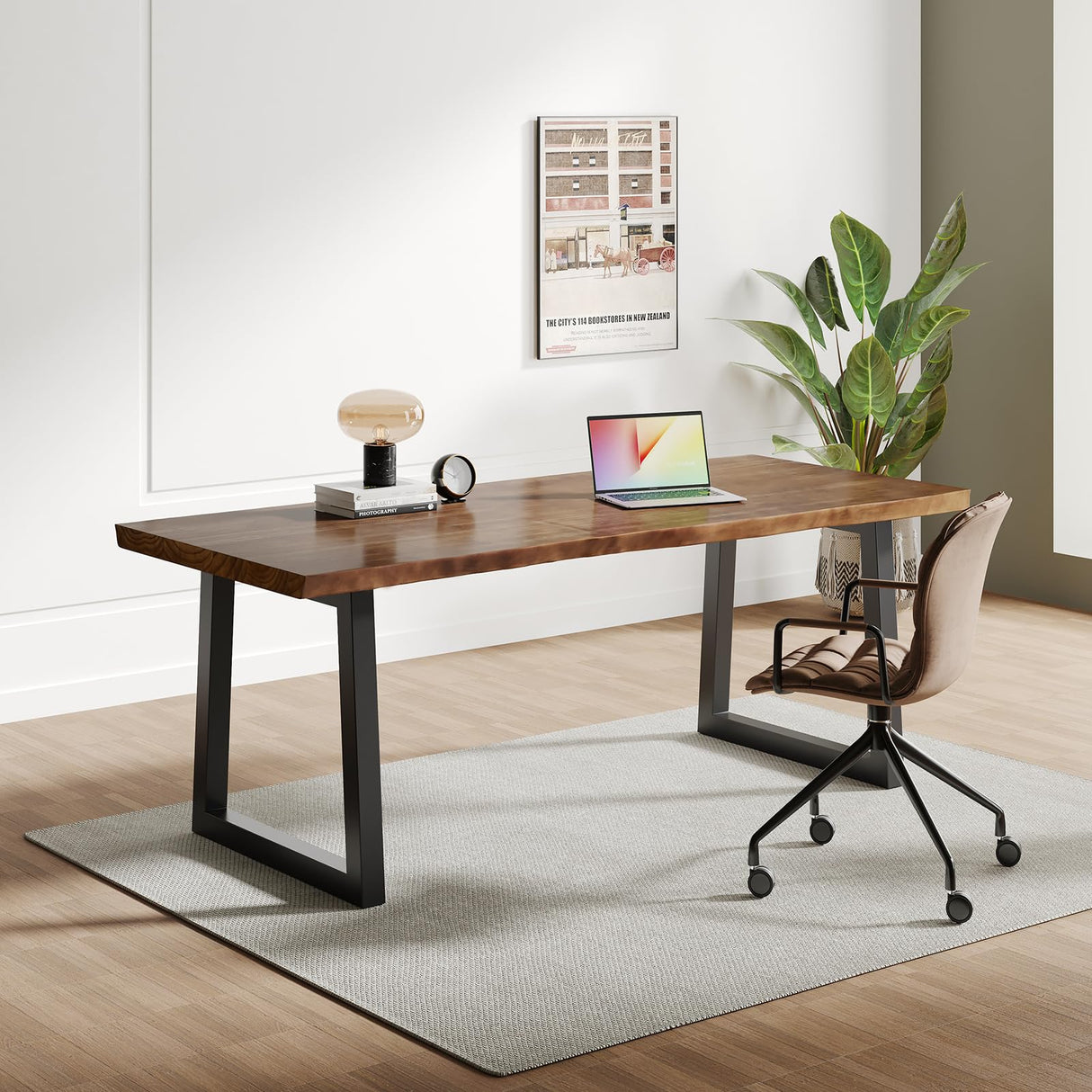 Solid Wood Computer Desk,Rustic Style 55-inch Large Office Desk- Modern Gaming