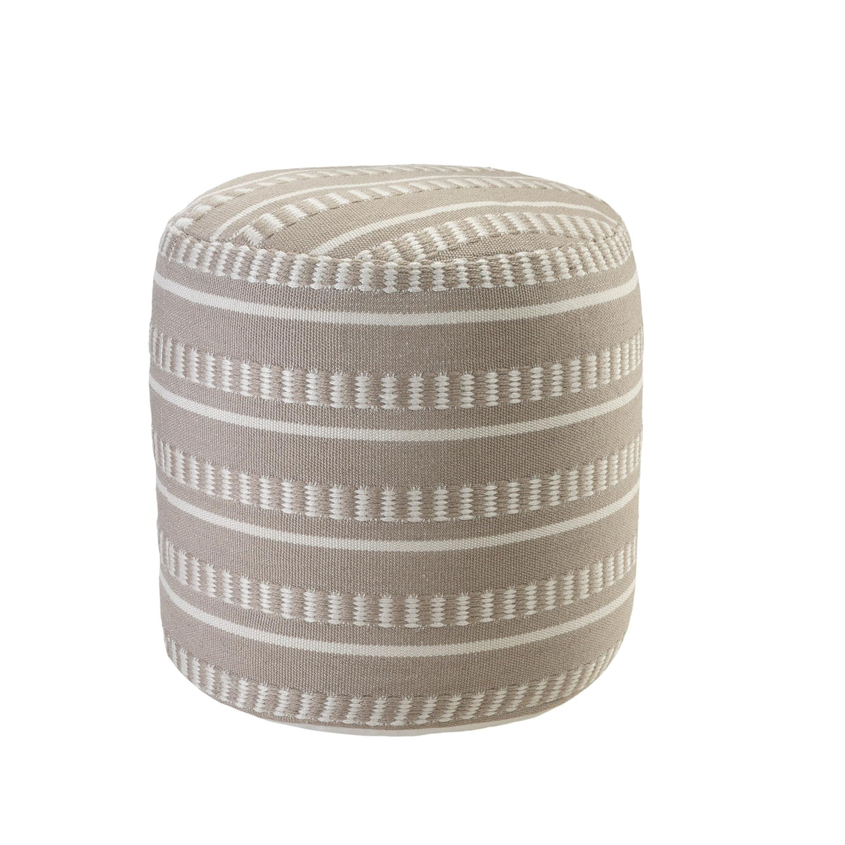 HomeRoots 20" Brown Polyester Round Striped Indoor Outdoor Pouf Ottoman