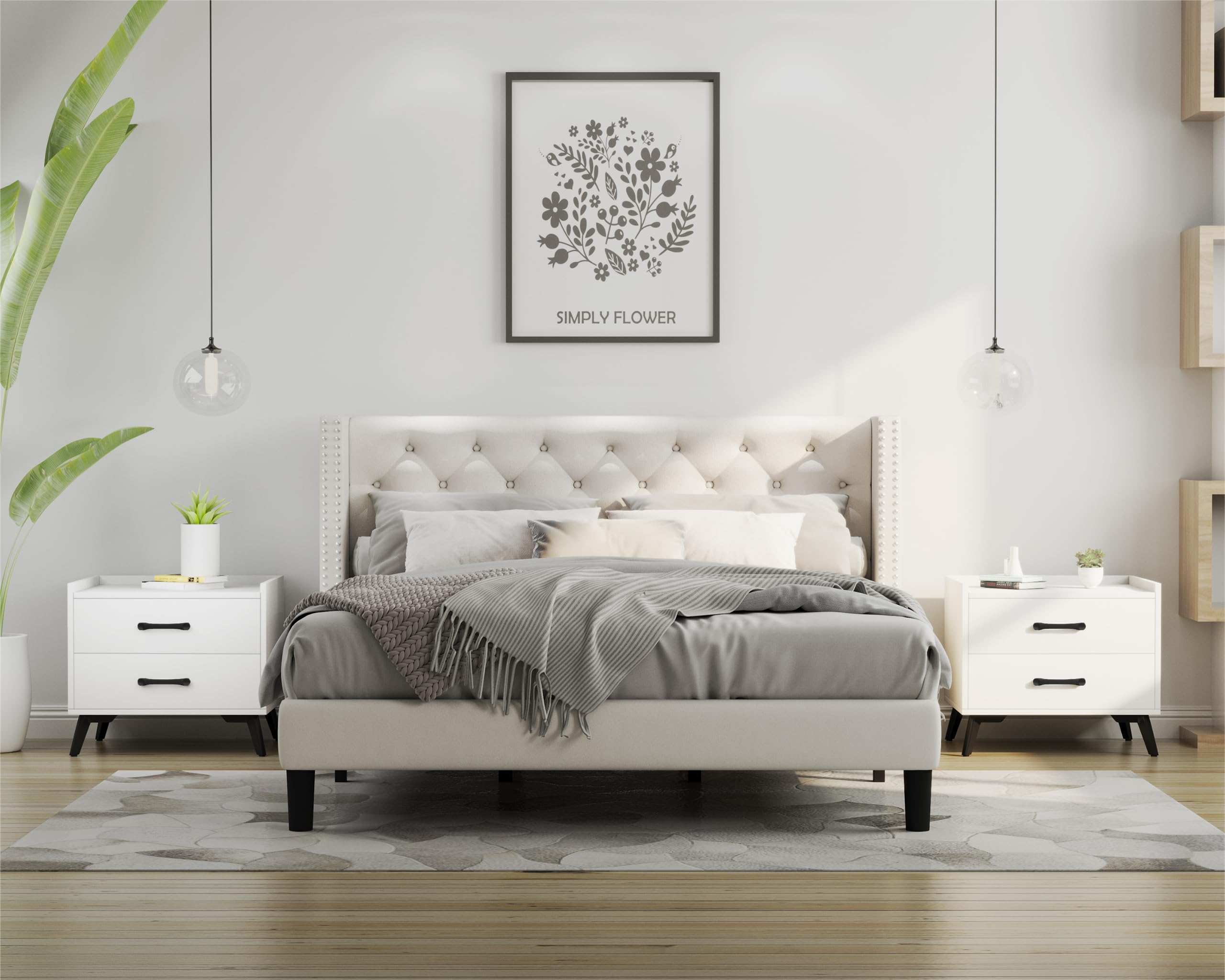 Nightstand with 2 Drawers: White Besides