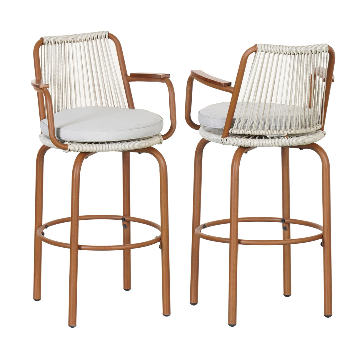 Outdoor Patio Bar Stools Set of 2, 29" H Modern Woven Rattan Rope Bar Height Chair