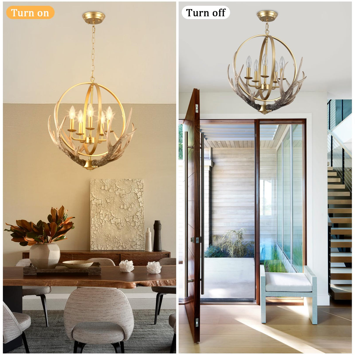 Gold Chandelier 5-Light Farmhouse Chandeliers for Dining Room Rustic Ceiling Light Fixture