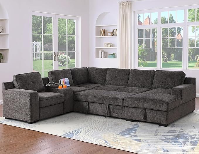 UltraMax U-Shaped Sleeper Sectional Sofa with Pull-Out Bed & Storage Console