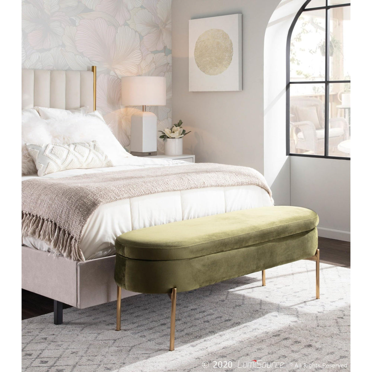 Chloe Storage Bench, Velvet Upholstered Storage Bench