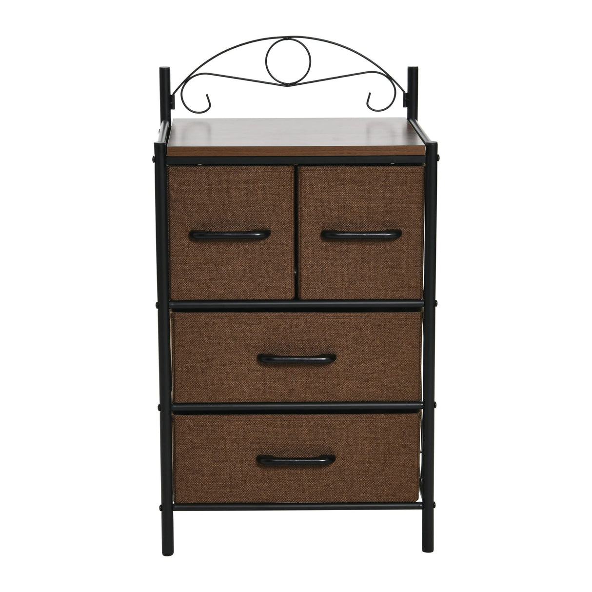 Victoria Dresser Nightstand Storage Organizer with 4 Brown Drawers Black Metal Frame and Mid Century