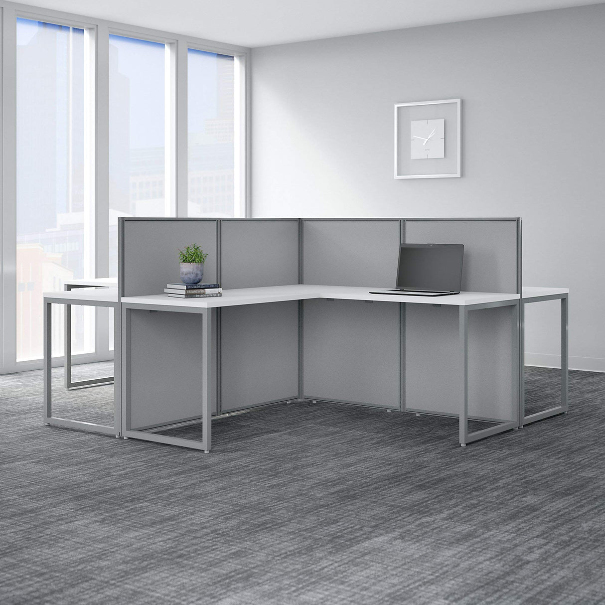 Furniture Easy Office 60W 4 Person L Shaped Cubicle Desk Workstation