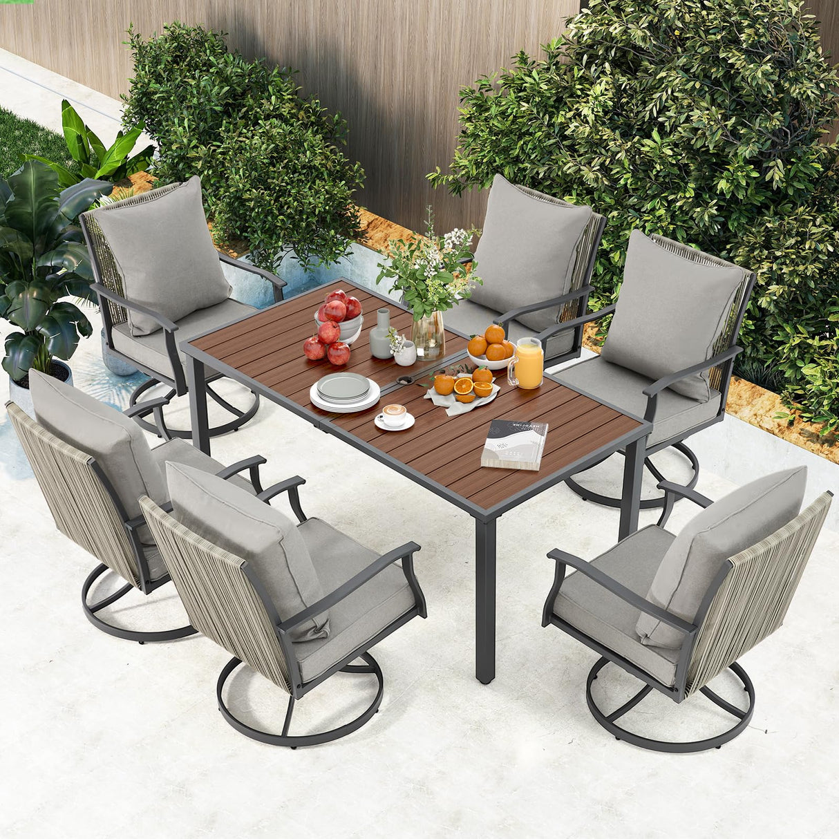 67x33 Inch Outdoor Dining Table for 6 with Umbrella Hole - Weather Resistant Metal Patio Table