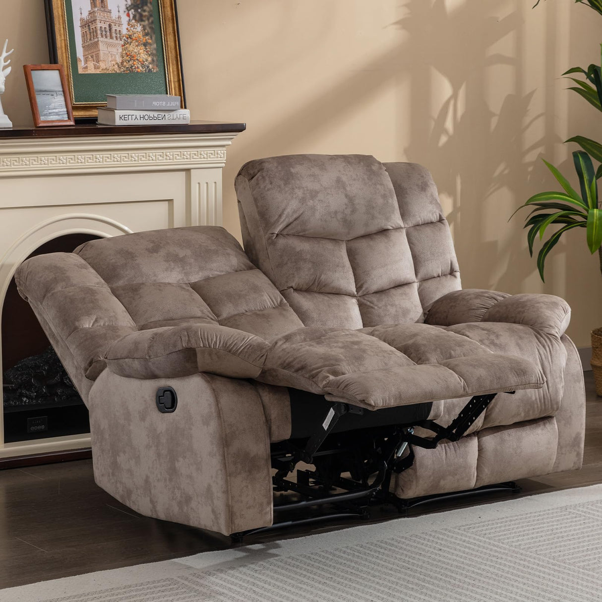 Manual Recliner Sofa Set, Soft Fabric Reclining Living Room Set