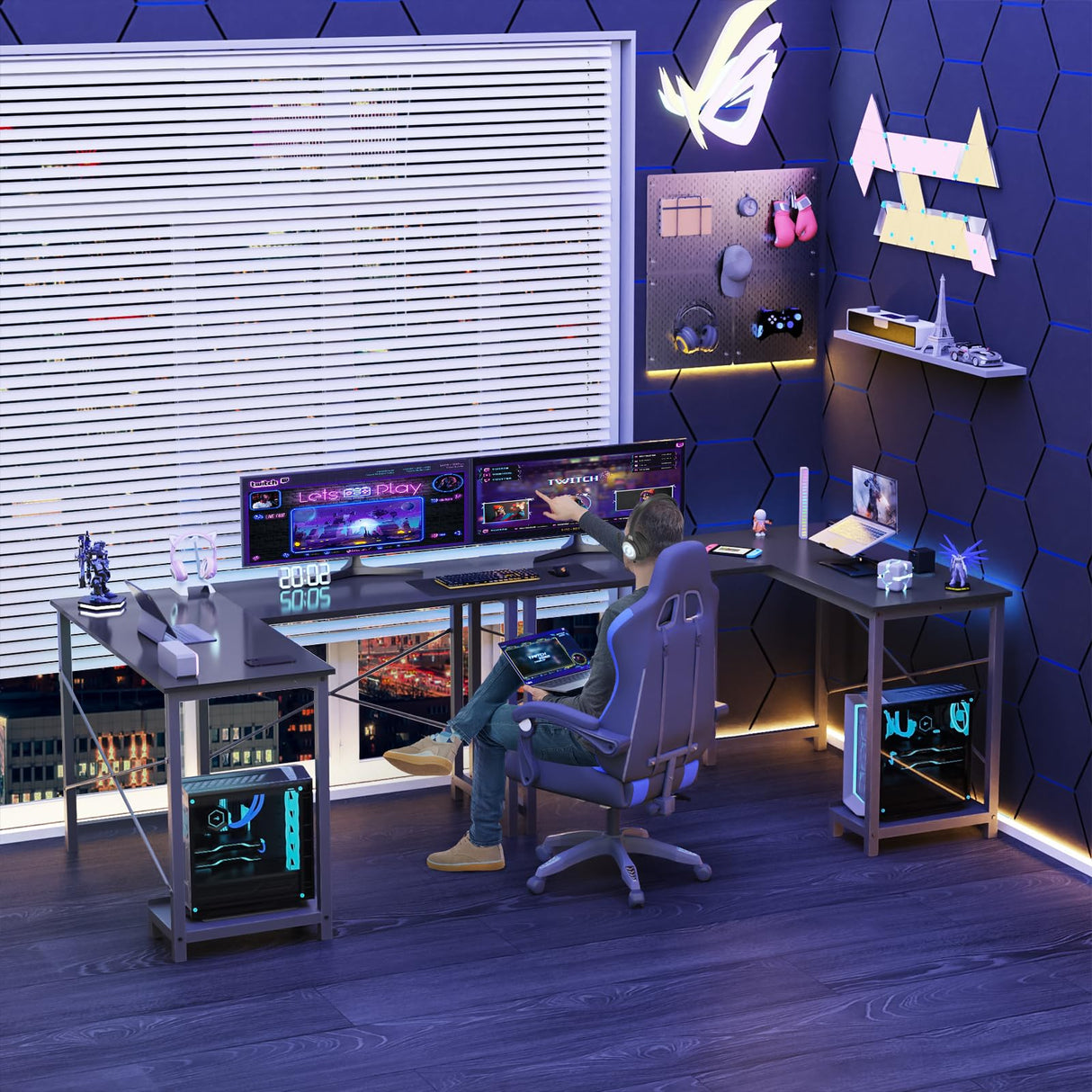 L Shaped Computer Desk Wood Corner PC Gaming Table