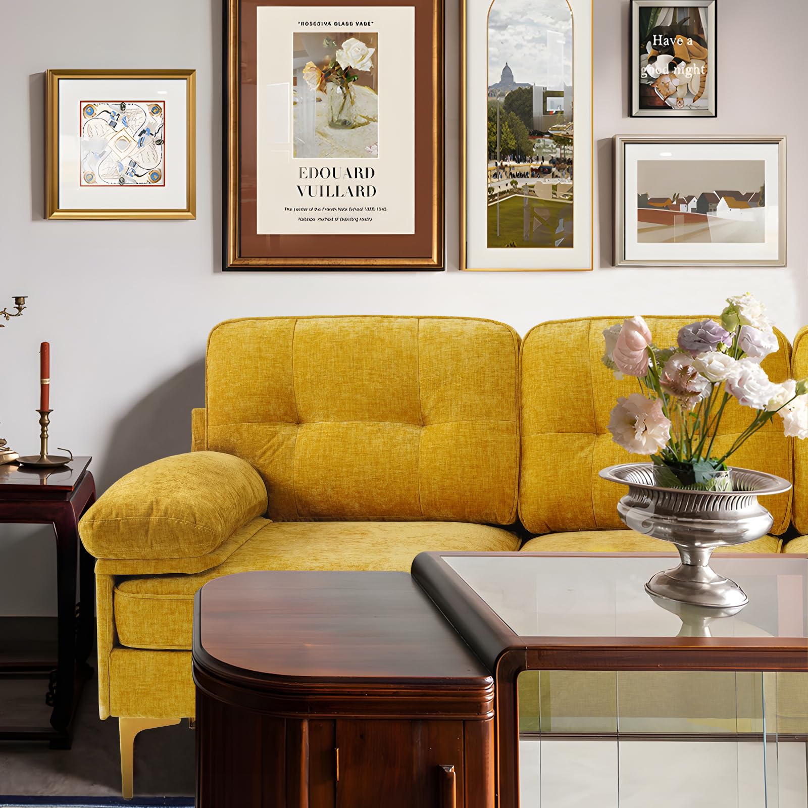 82" Sectional Couch w/Chaise, Chenille Small L Shape Sofa Couch