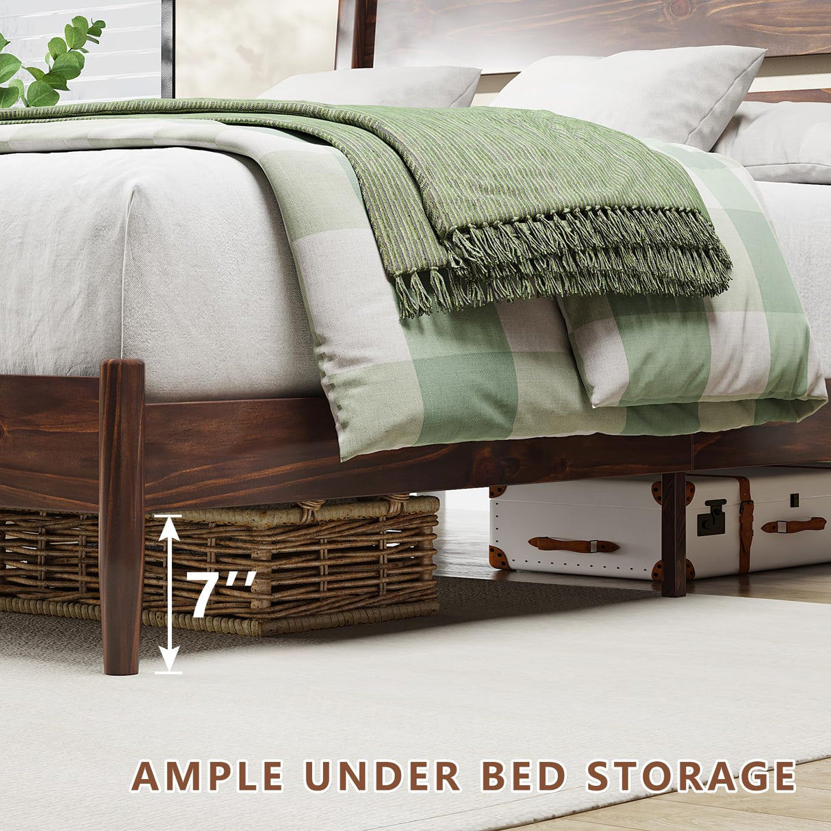 Solid Wood Bed Frame with Ergonomic Headboard, Full Size Mid Century Wooden