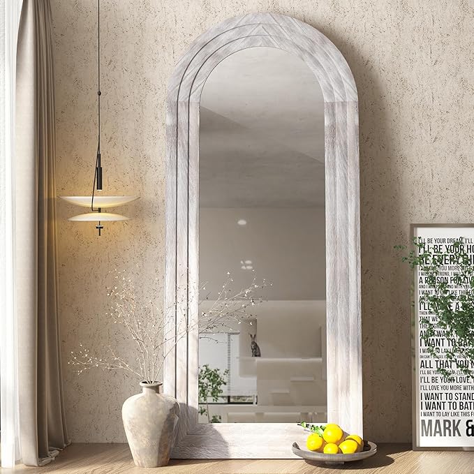 Arched Full Length Mirror with Solid Wood Frame