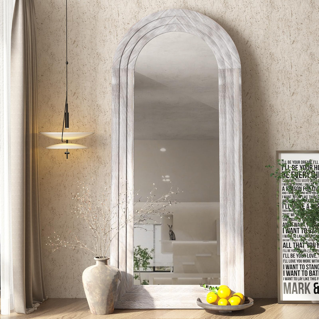 Arched Full Length Mirror with Solid Wood Frame