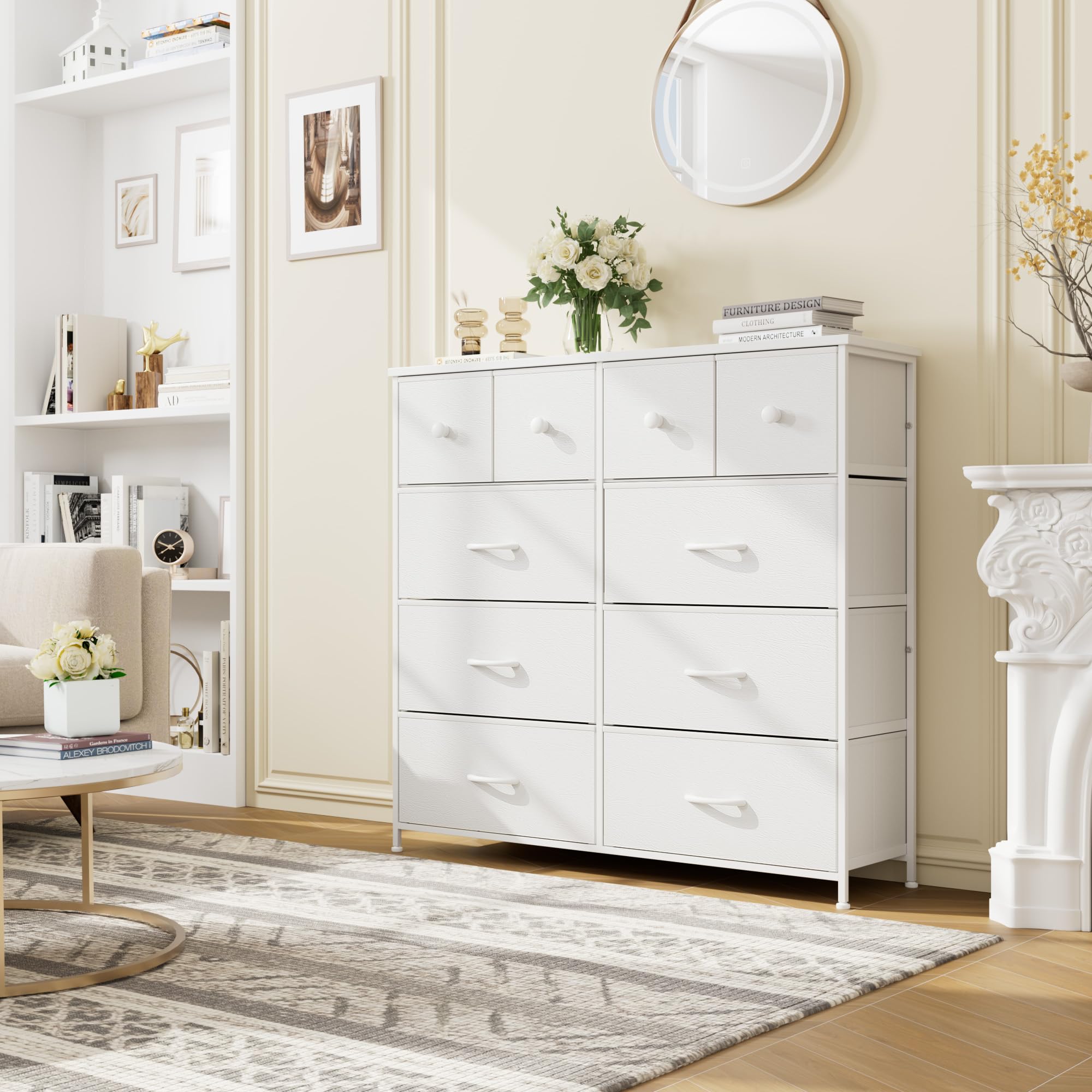 White Dresser, Dresser for Bedroom with 10 Drawers, Storage Drawer Organizer