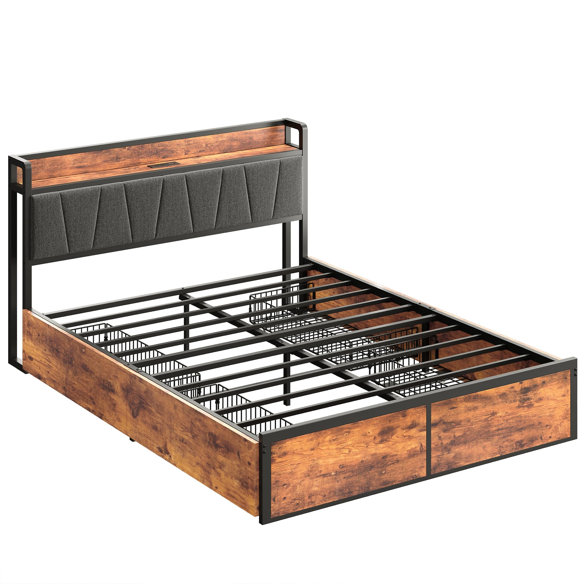 Queen Bed Frame with 4 Storage Drawers, Platform Bed