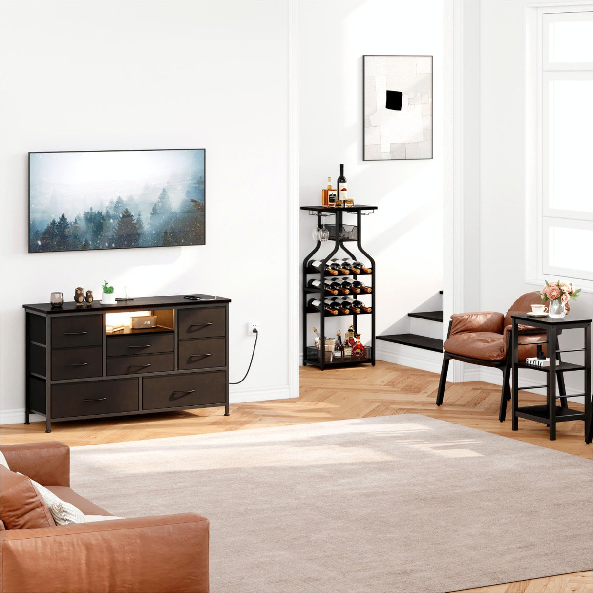 8 Dresser TV Stand with Power Outlet & LED