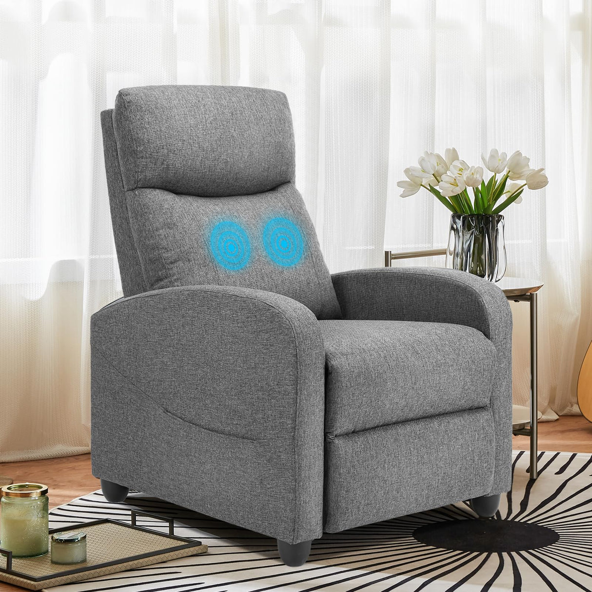 SweetCrispy 8-Mode Massage Fabric Recliner Chair | Small Home Theater Seating