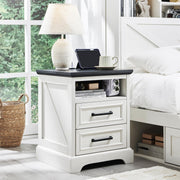 18" Farmhouse Nightstand with Charging Station,End Table with 2 Drawers Storage,Side