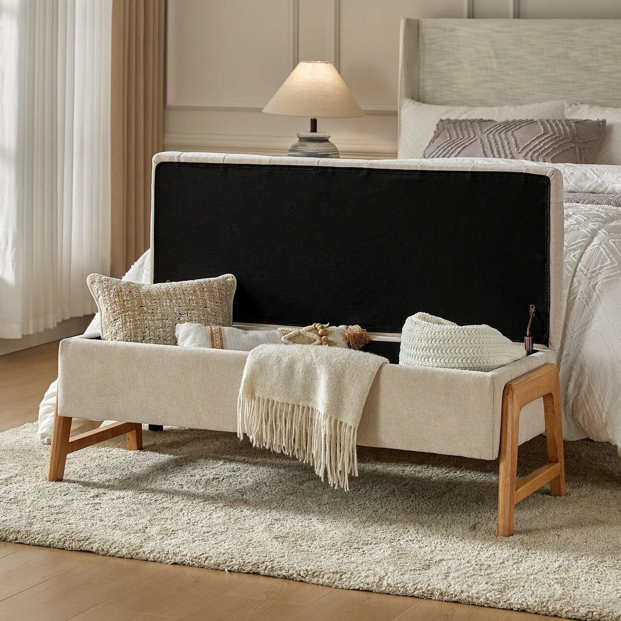 Rita Mid-Century Modern Upholstered Storage Bench