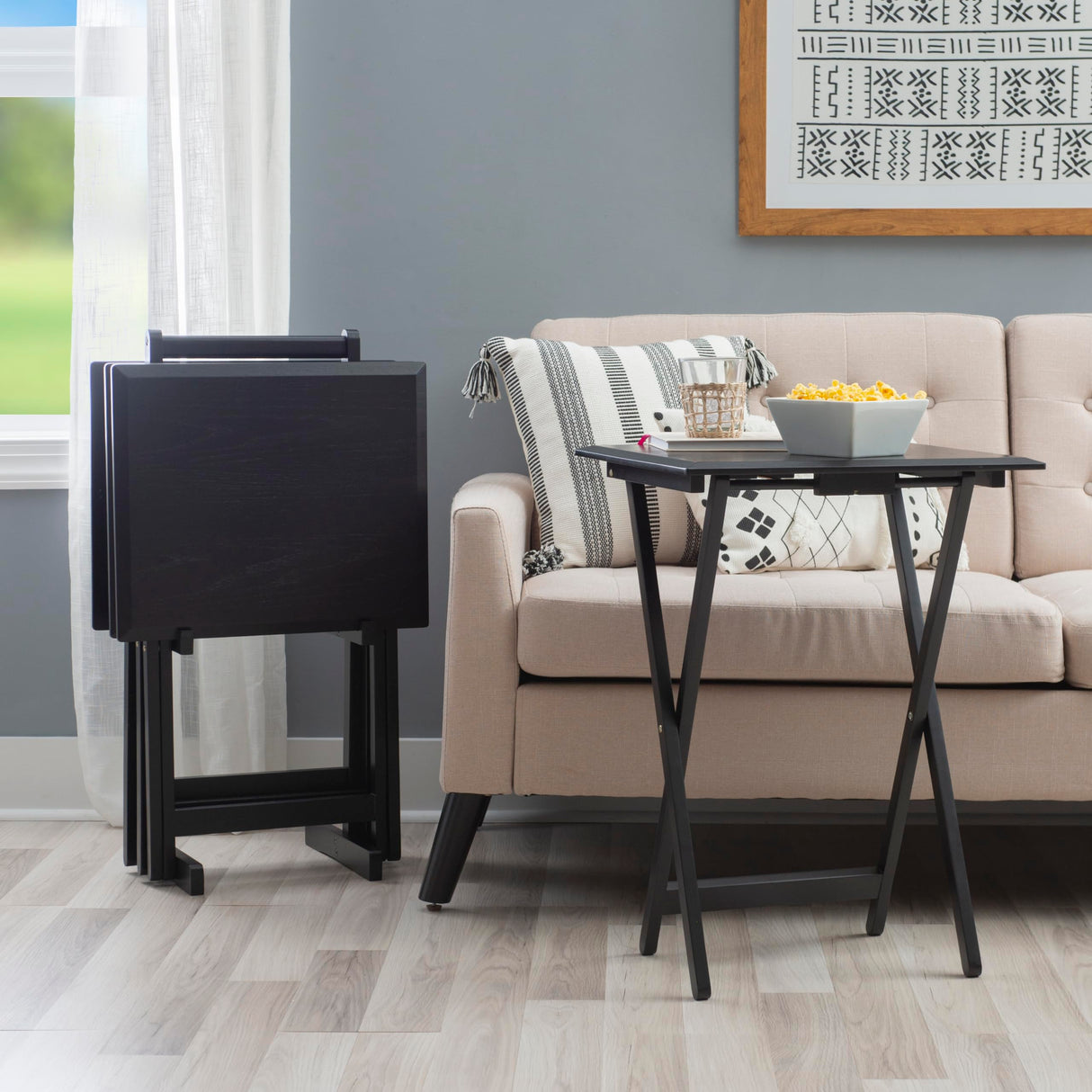 JetFold Black Folding Snack Table Set with Nesting Stand