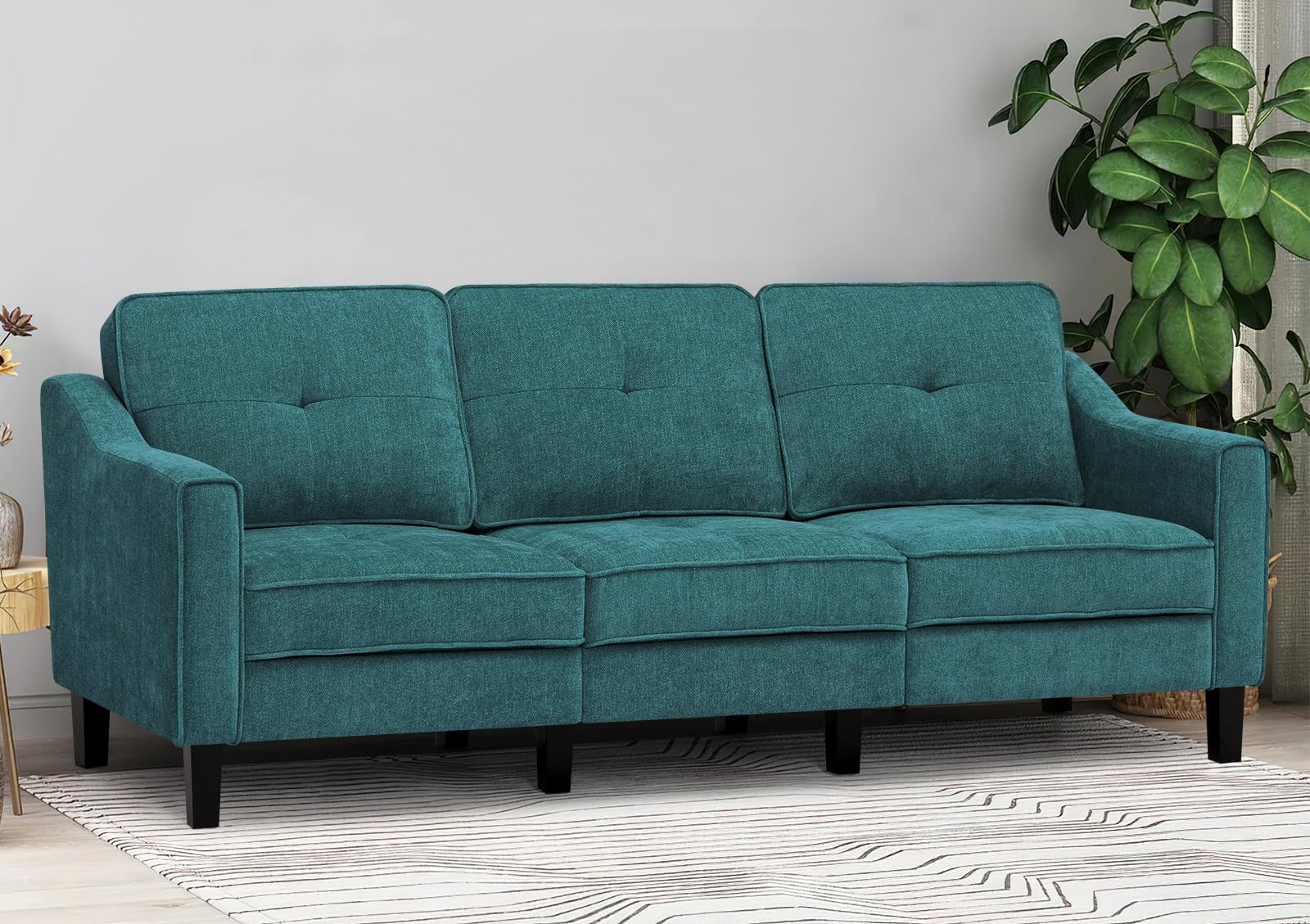 84 Inches Fabric 3-Seats Sofa with Tufted Backrest Cushion, Chenille Modern Couch
